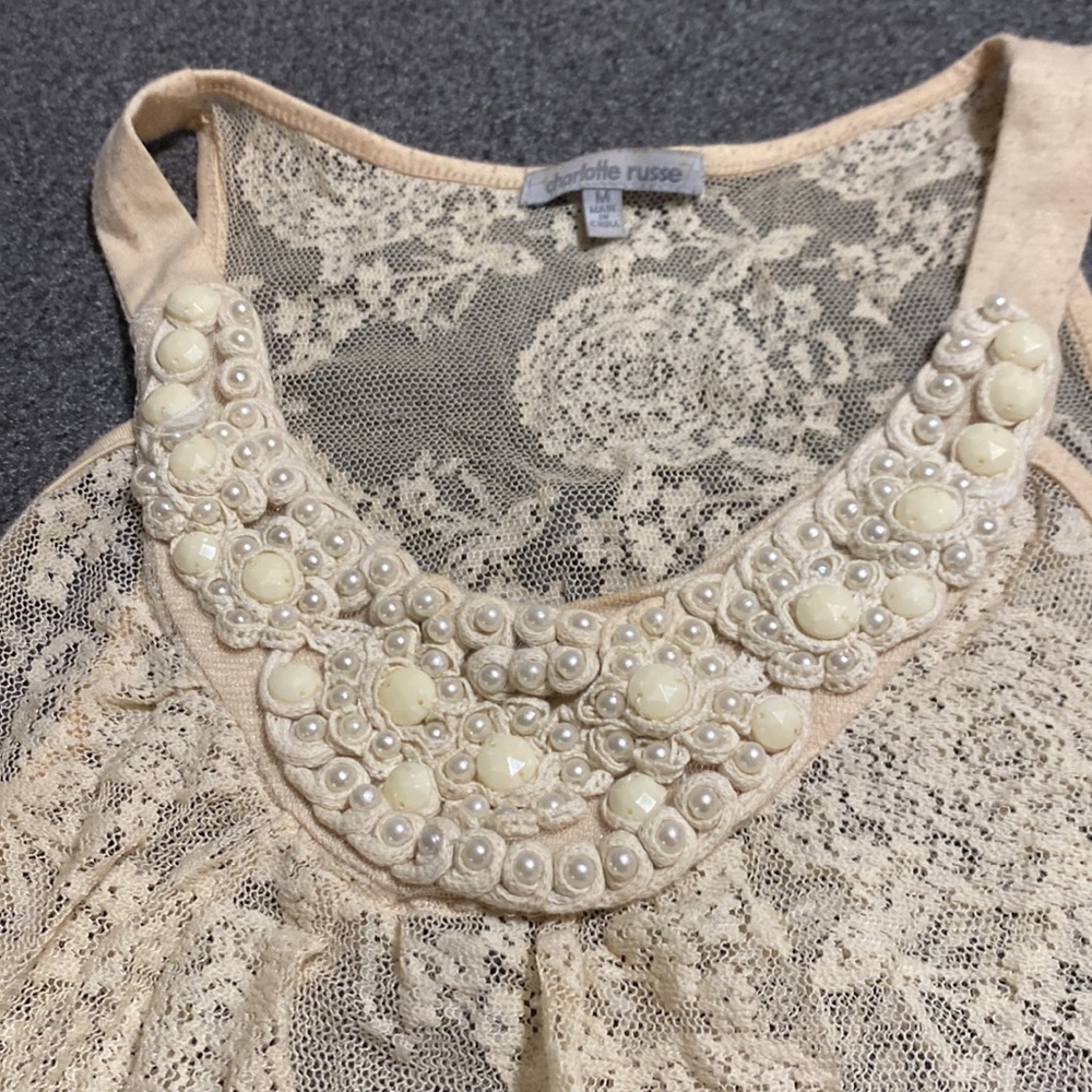 Charlotte Russe sheer lace tank top - Picture 2 of 3